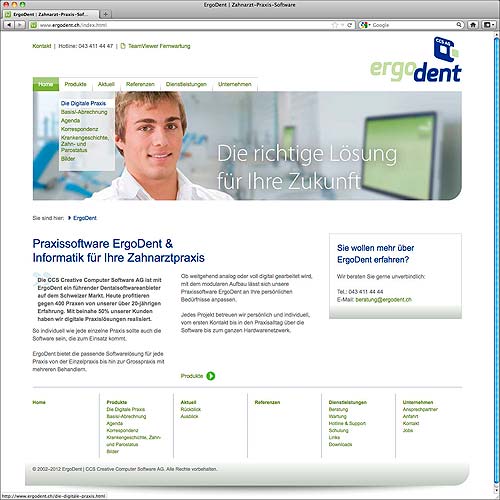 Webdesign für ErgoDent | CCS Creativ Computer Software AG